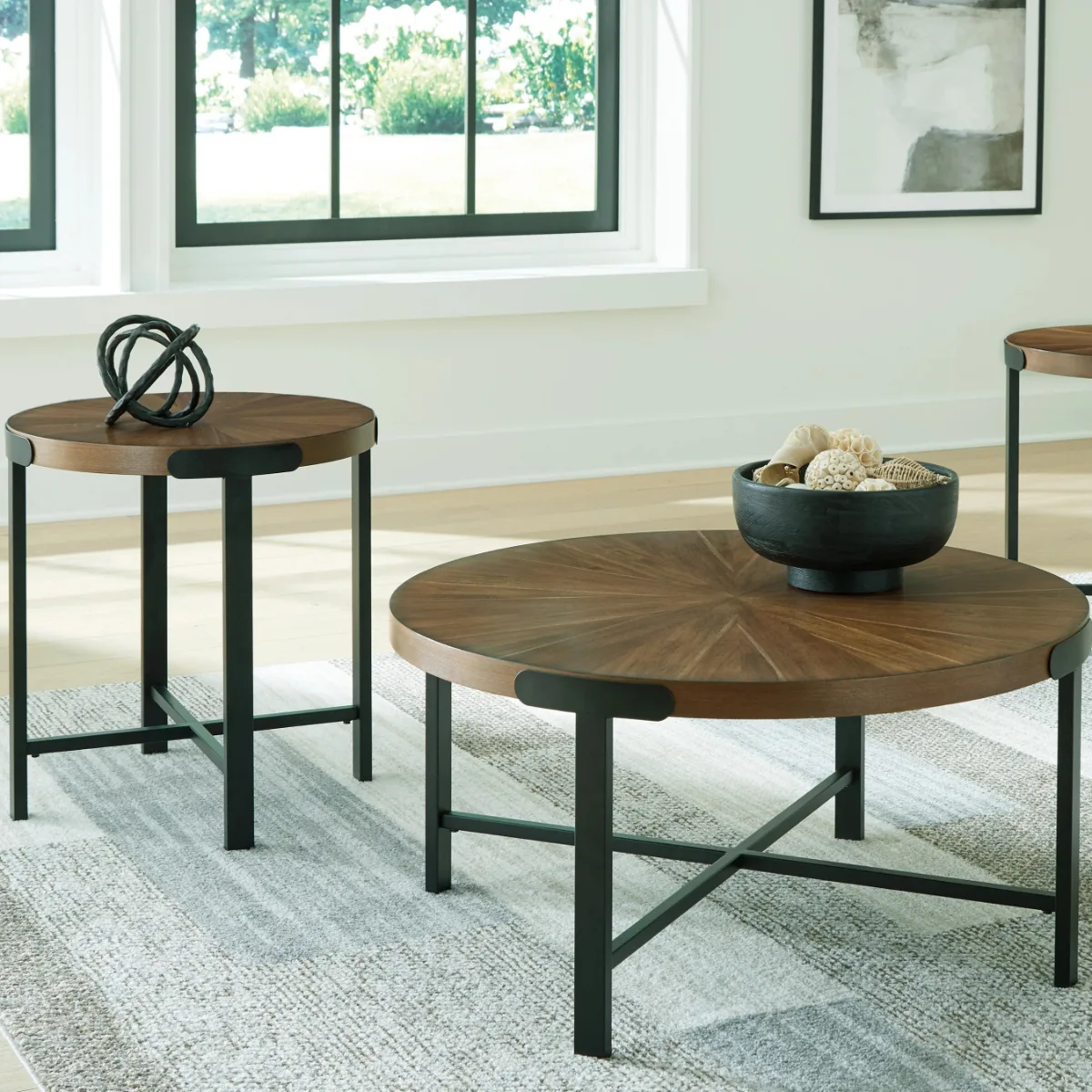 Rustic Oak Wood Accent Table Set