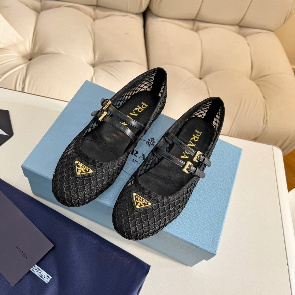 Prada Mesh Fabric Ballerinas Black 1F915N 099 F0002 F 005