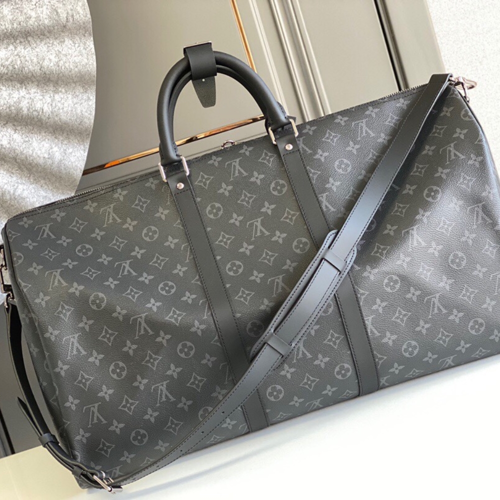 Louis Vuitton Keepall Bandoulière 50 Monogram Eclipse Boston Travel Bag Black 50cm M14202