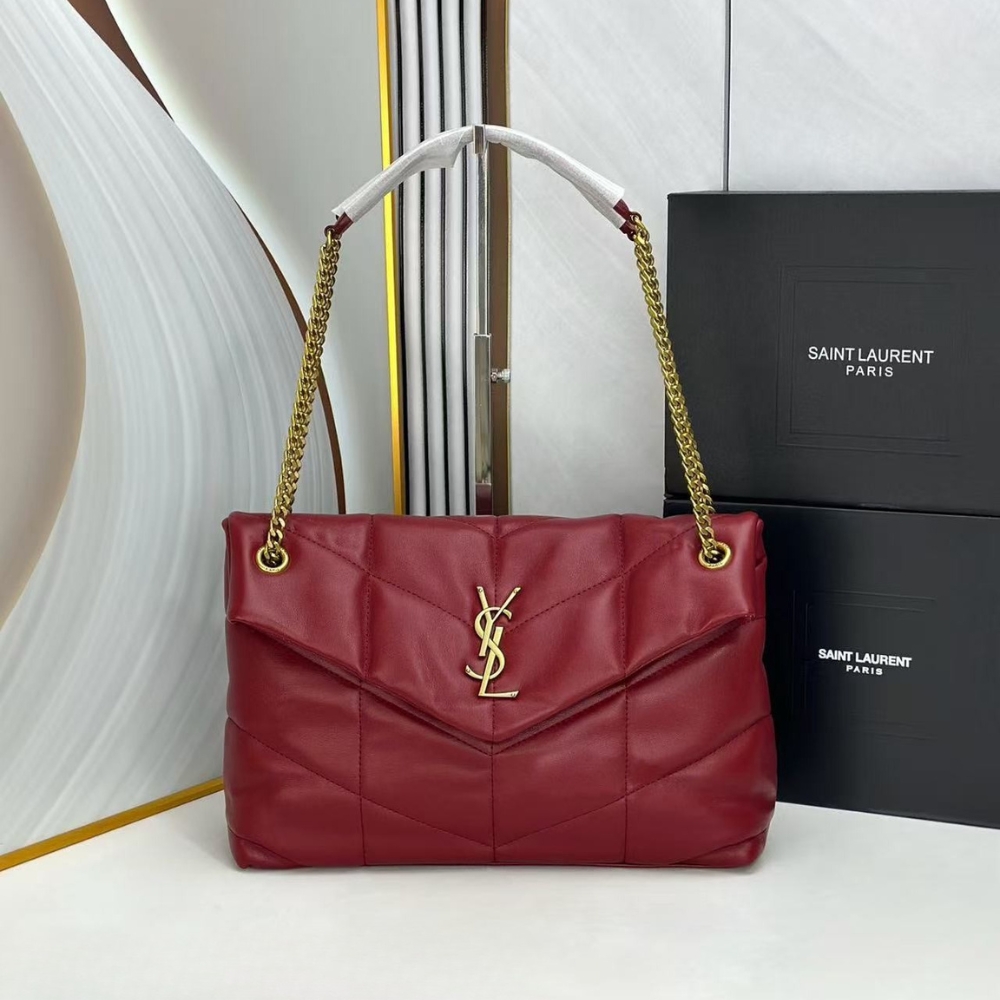 Saint Laurent Puffer Small In Leather Gold Hardware Red 29Cm