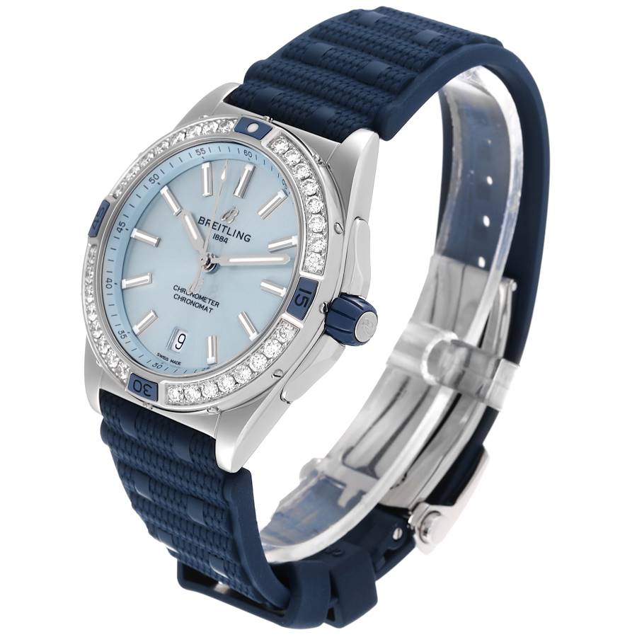 Breitling Super Chronomat Blue Dial Steel Diamond Ladies Watch A17356