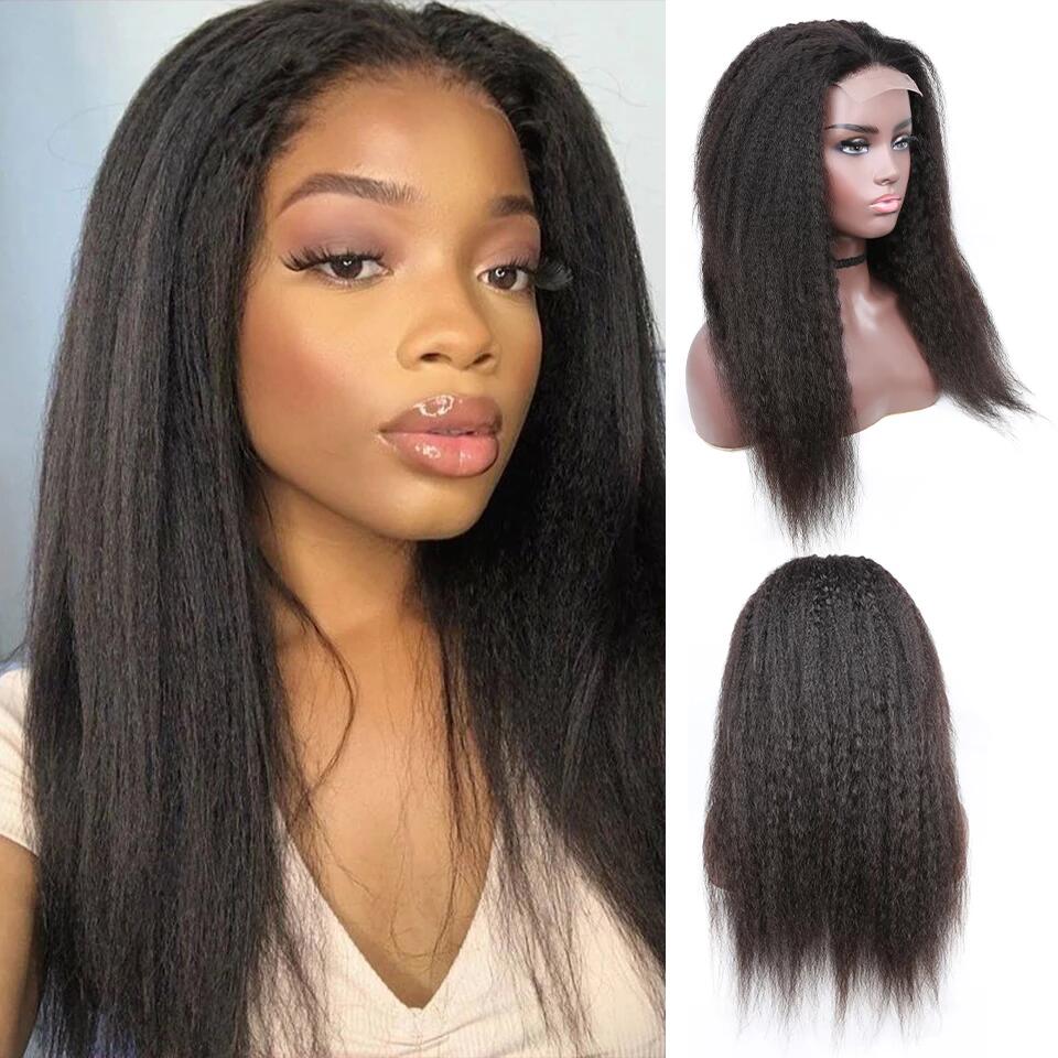 $100 - $50 | Megalook Brazilian Yaki Straight Wig Swiss Lace 180% Density 4x4 Lace Closure Wig Natural Black