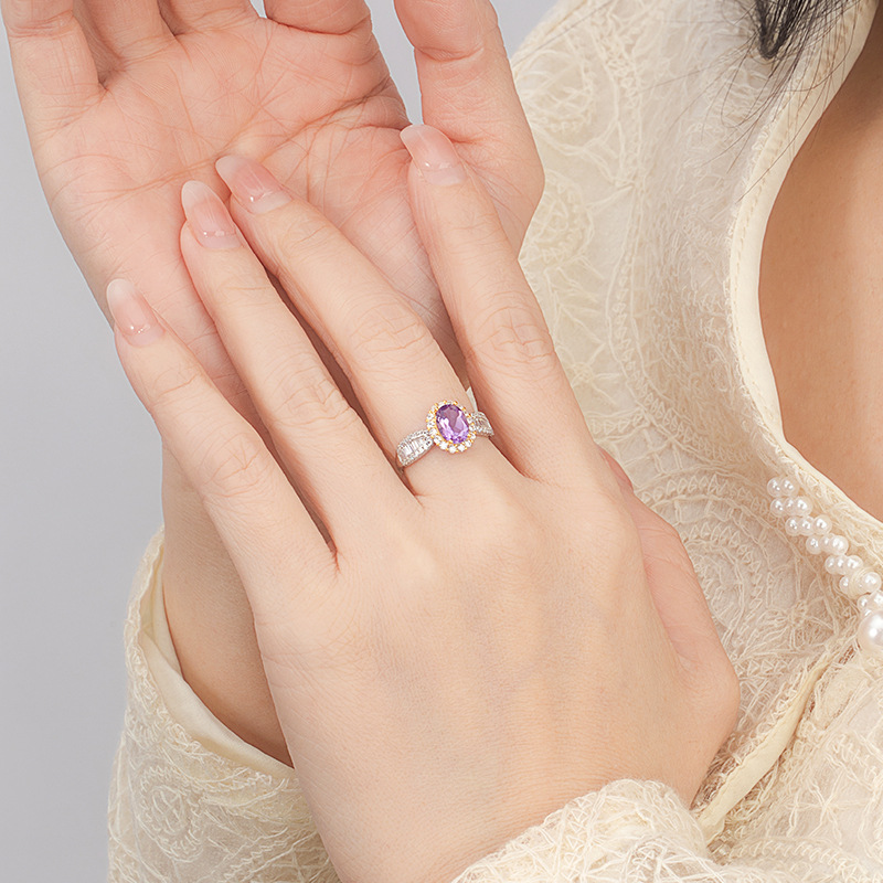 GemVibra S925 Silver Open Statement Ring with Multi-Gemstone Halo & Rhinestone Accents