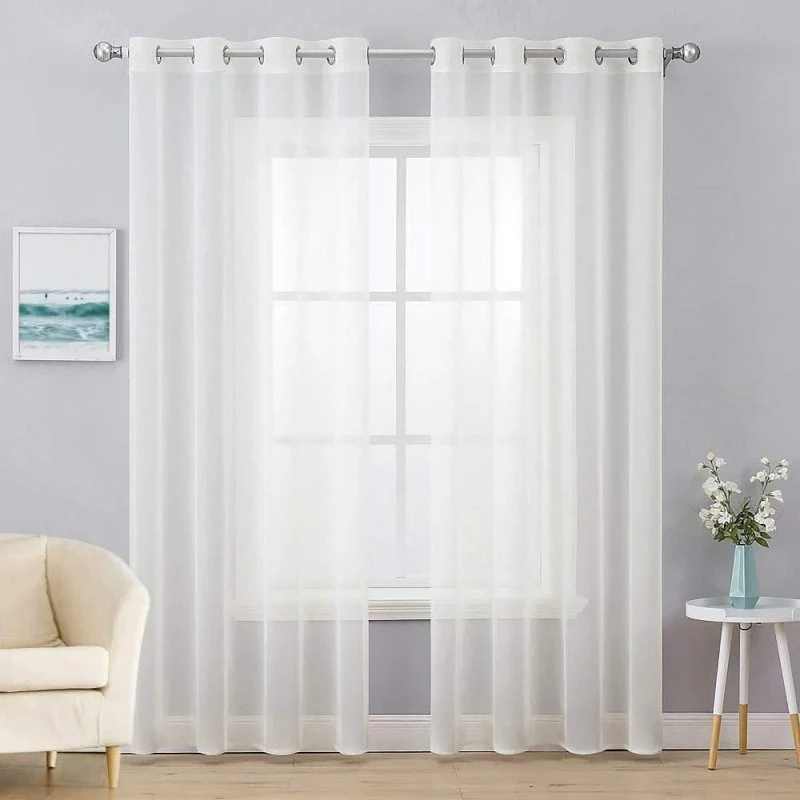 Solid Sheer Curtains Elegant Grommet Window Voile Panels Drapes Treatment 2 Panels