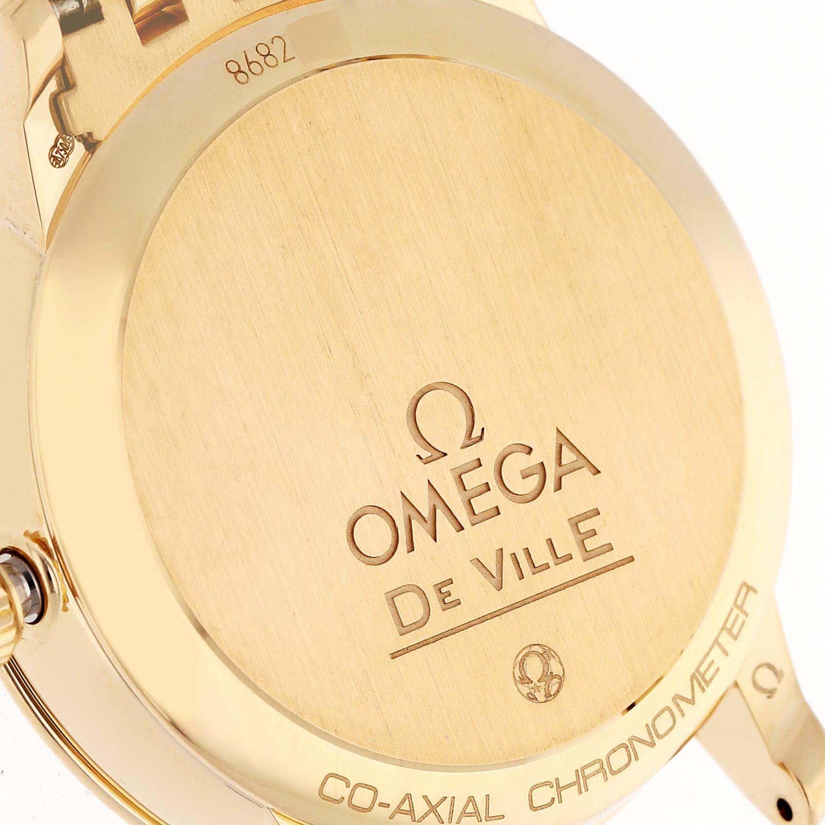 Omega DeVille Prestige Yellow Gold Mother of Pearl Diamond Ladies Watch 37.6 MM 424.55.33.20.55.005