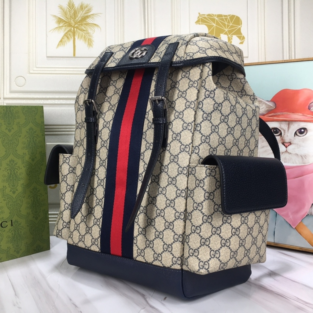 Gucci Ophidia GG Medium Backpack Beige Blue GG Supreme 40cm 598140 HUHAN 4079