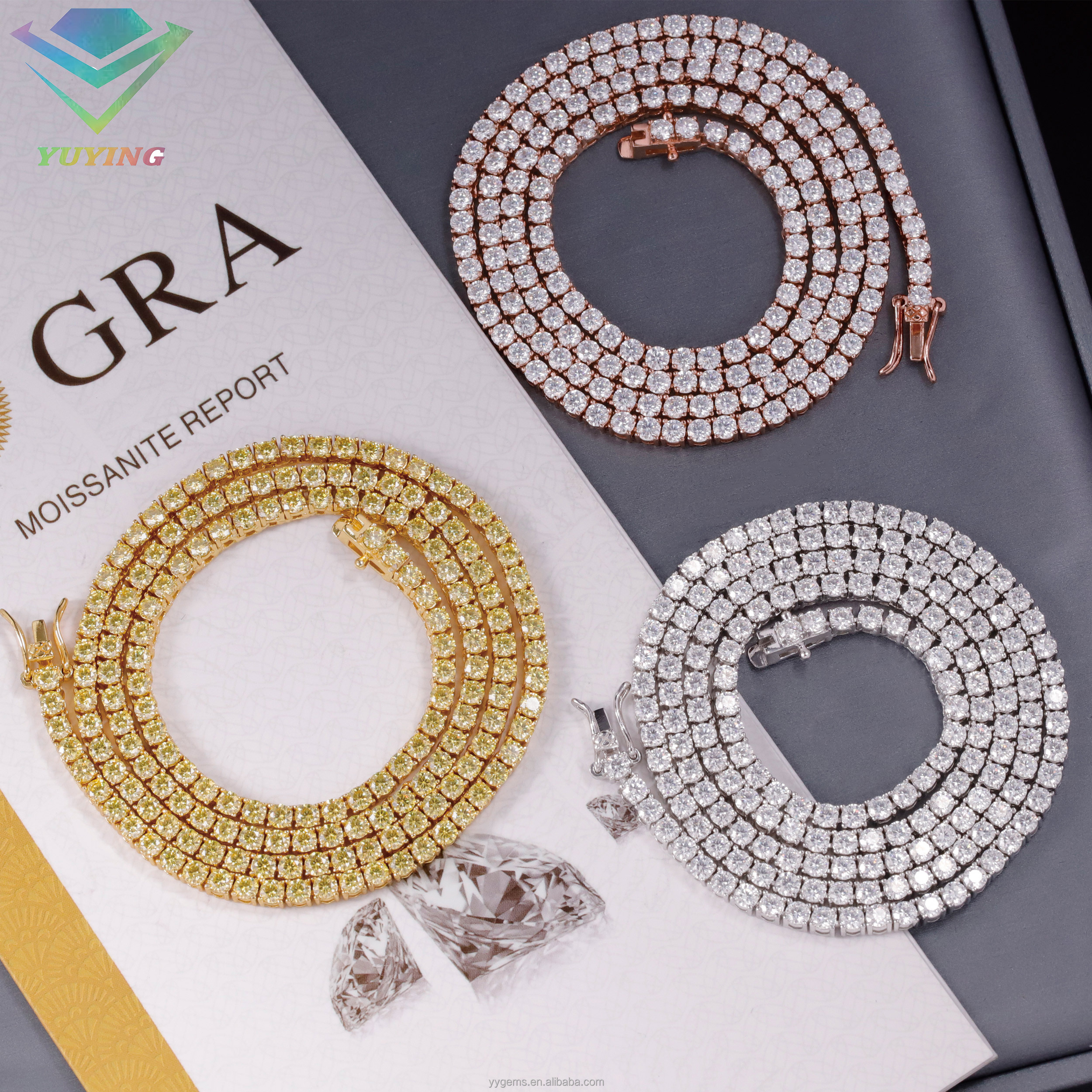 Ready to ship 925 Silver with GRA Moissanite Diamond 2mm--6.5mm VVS Diamond Women/Men Necklace/Bracelet Tennis Chain