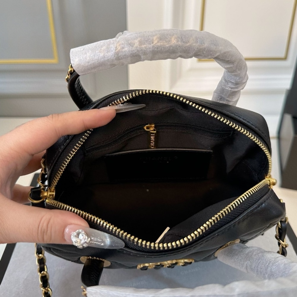 Chanel 25c Chain Handle Bowling Bag Black 18cm