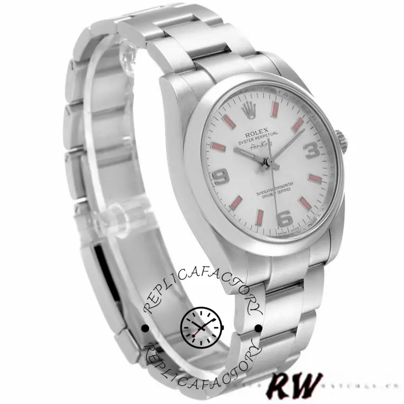 Rolex Oyster Perpetual Air-King 114200 Silver Dial Pink Baton 34mm Unisex replica watch