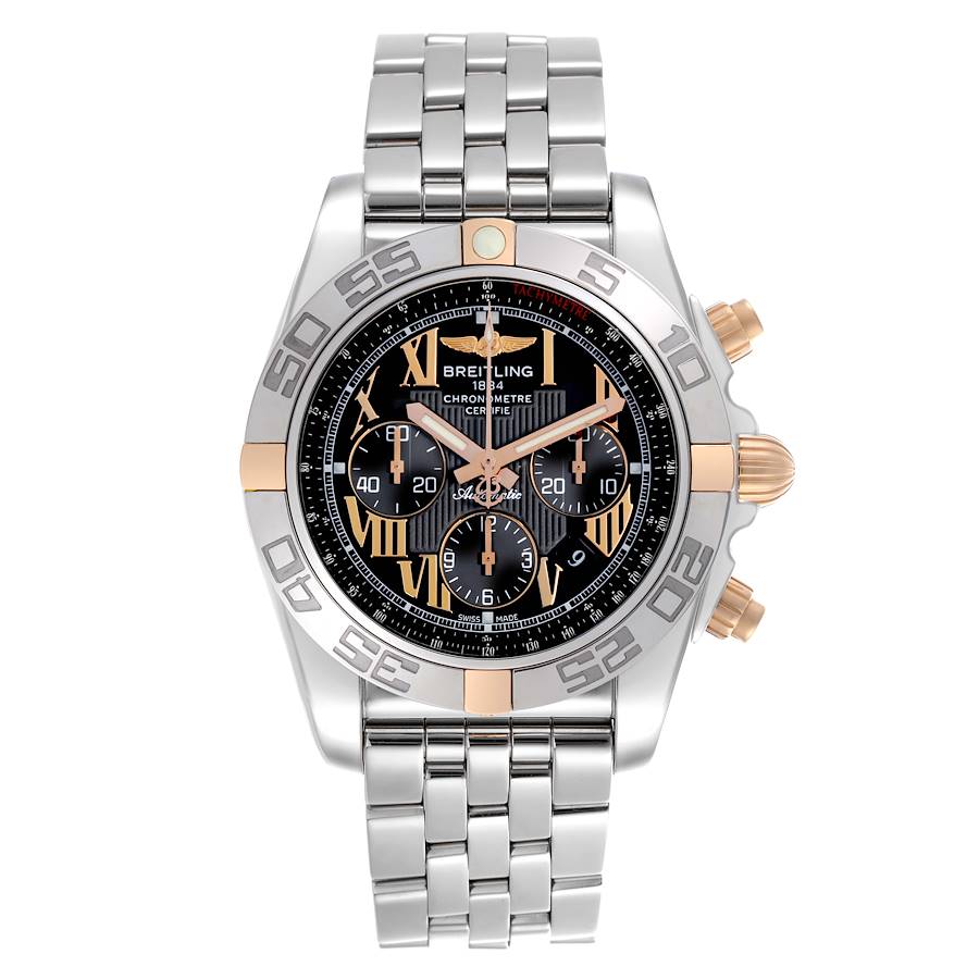 Breitling Chronomat Black Dial Steel Rose Gold Mens Watch IB0110
