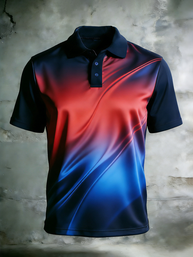 Moisture Wicking Gradient Color Abstract Stripes Short Sleeve Golf Polo