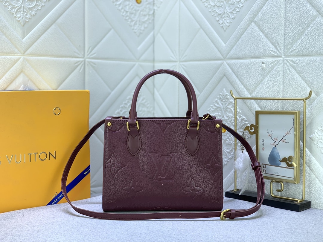 Louis Vuitton Onthego MM Monogram Empreinte Wine Red 25Cm M46601