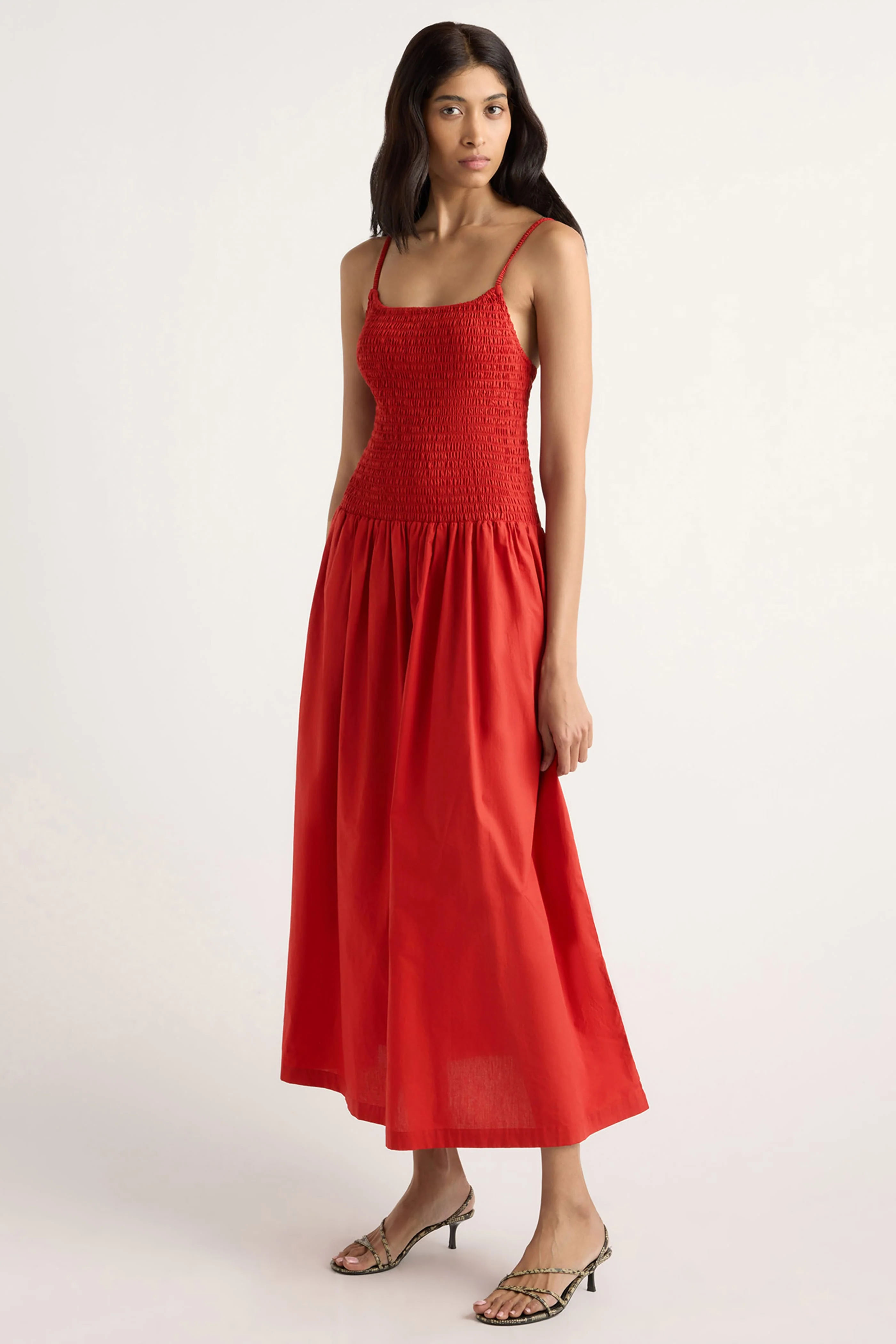 Venus Smocked Organic Cotton Midi Dress