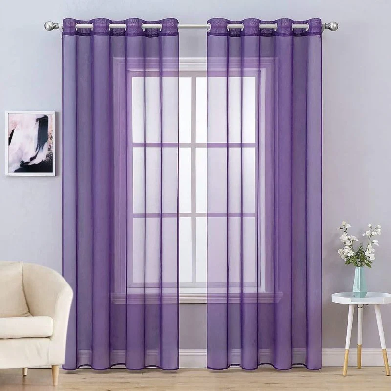 Solid Sheer Curtains Elegant Grommet Window Voile Panels Drapes Treatment 2 Panels