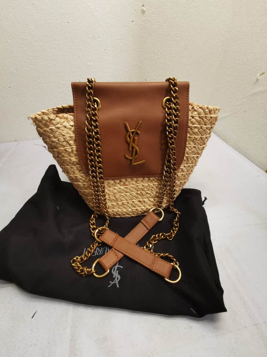 Saint Laurent Mini Manon In Raffia And Aged Vegetable Tanned Leather Naturel 23Cm 774269Gaaed9051