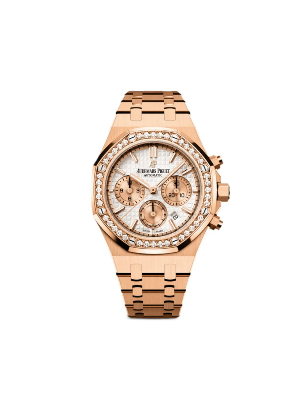 Audemars Piguet Royal Oak 26315OR.ZZ.1256OR.01 Chronograph Rose Gold Silver Dial Diamond Bezel