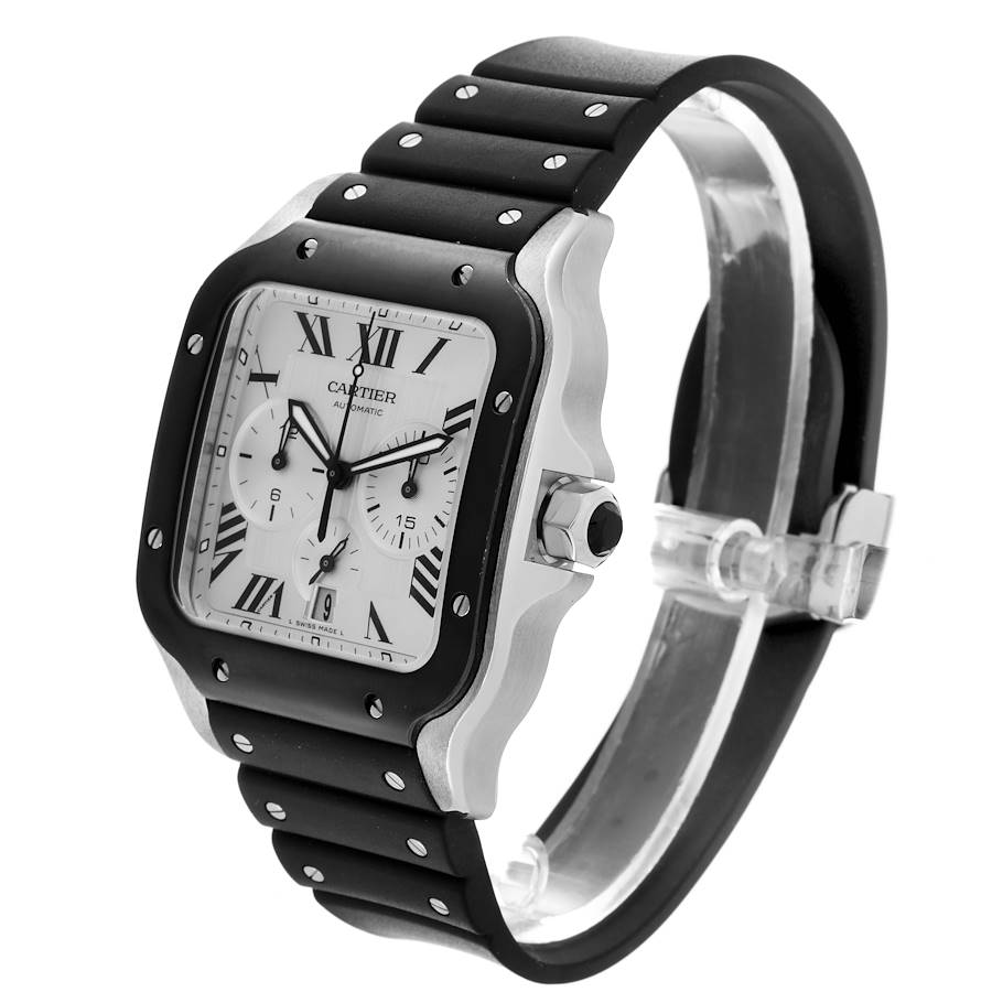 Cartier Santos 100 XL Chronograph Steel Rubber Strap Mens Watch WSSA0017