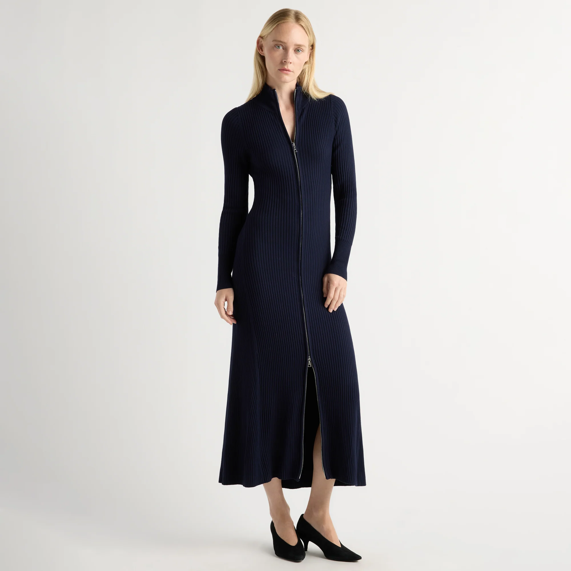 Janne Ribbed Two-Way Zip Sweater Dress