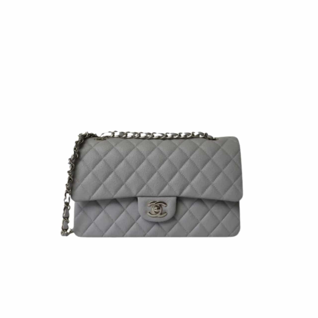Chanel Medium Classic Flap Bag Silver Hardware Grey 25Cm