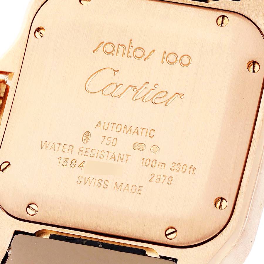 Cartier Santos 100 Midsize Rose Gold Silver Dial Mens Watch W20108Y1