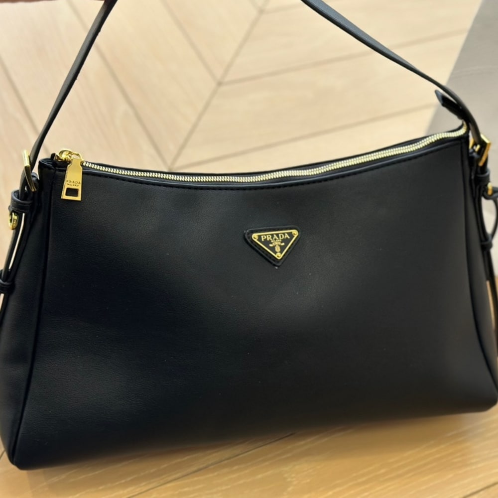 Prada Aimée Large Leather Shoulder Bag Black 39Cm 1Bc228 2Cys F0002 V Lvm