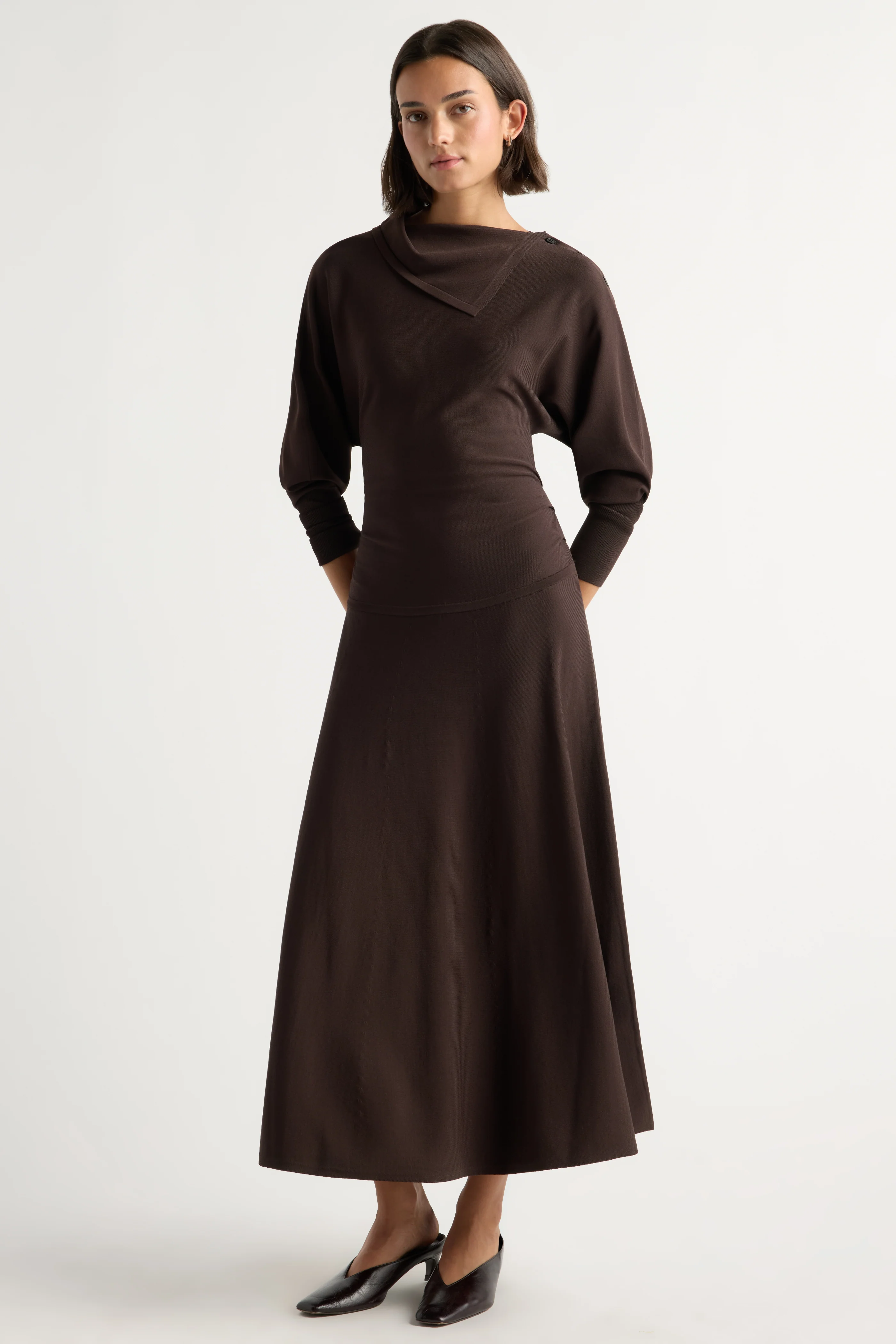 Maggie Foldover Handkerchief-Neck Dress