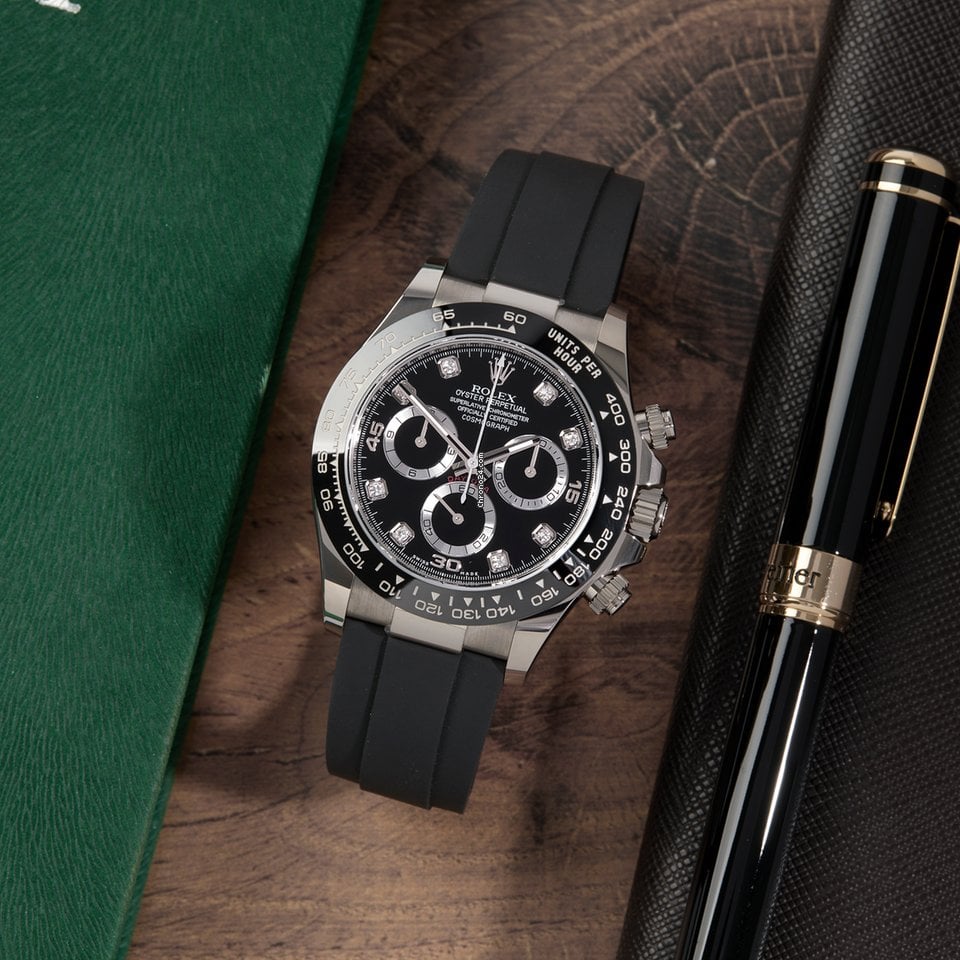 Rolex Daytona White Gold Black Dial Oysterflex Strap 116519LN-0025 Unworn