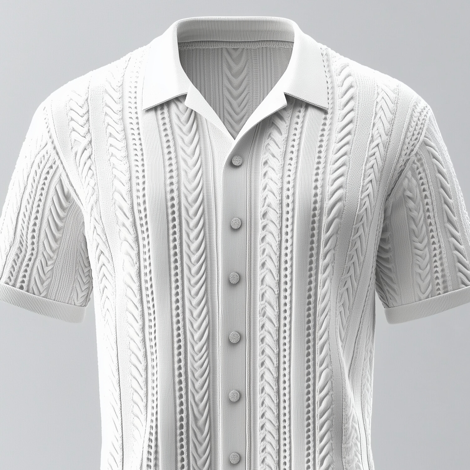 Men's Turndown Collar Short Sleeve Button Cable Knit Shirt