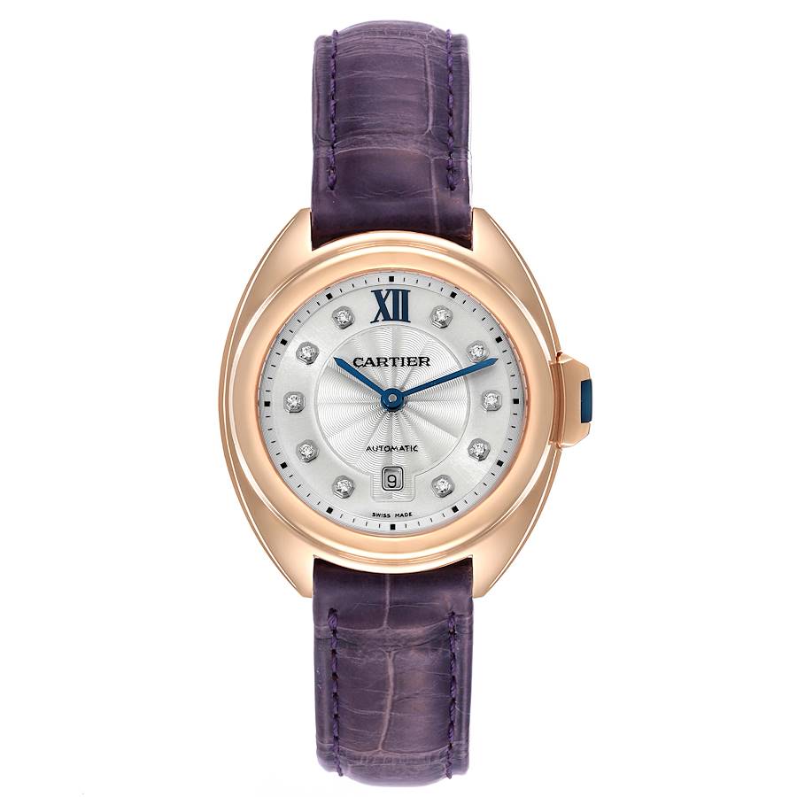 Cartier Cle Rose Gold Diamond Purple Strap Ladies Watch WJCL0031