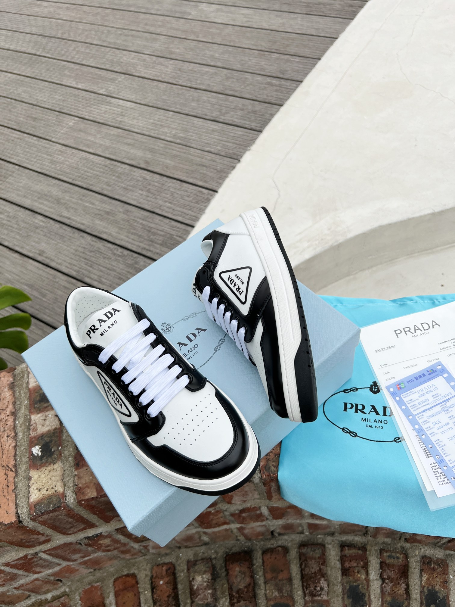 Prada District Leather Sneaker Black White 1E790M 3Lj6 F0964 F 030