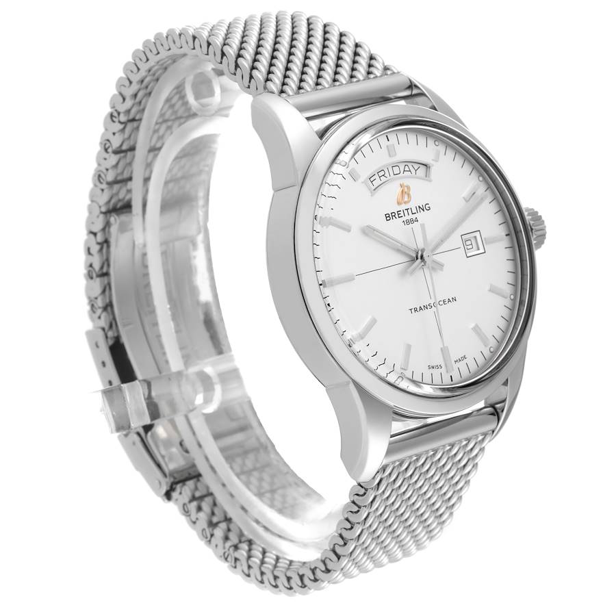 Breitling Transocean Silver Dial Mesh Bracelet Steel Mens Watch A45310