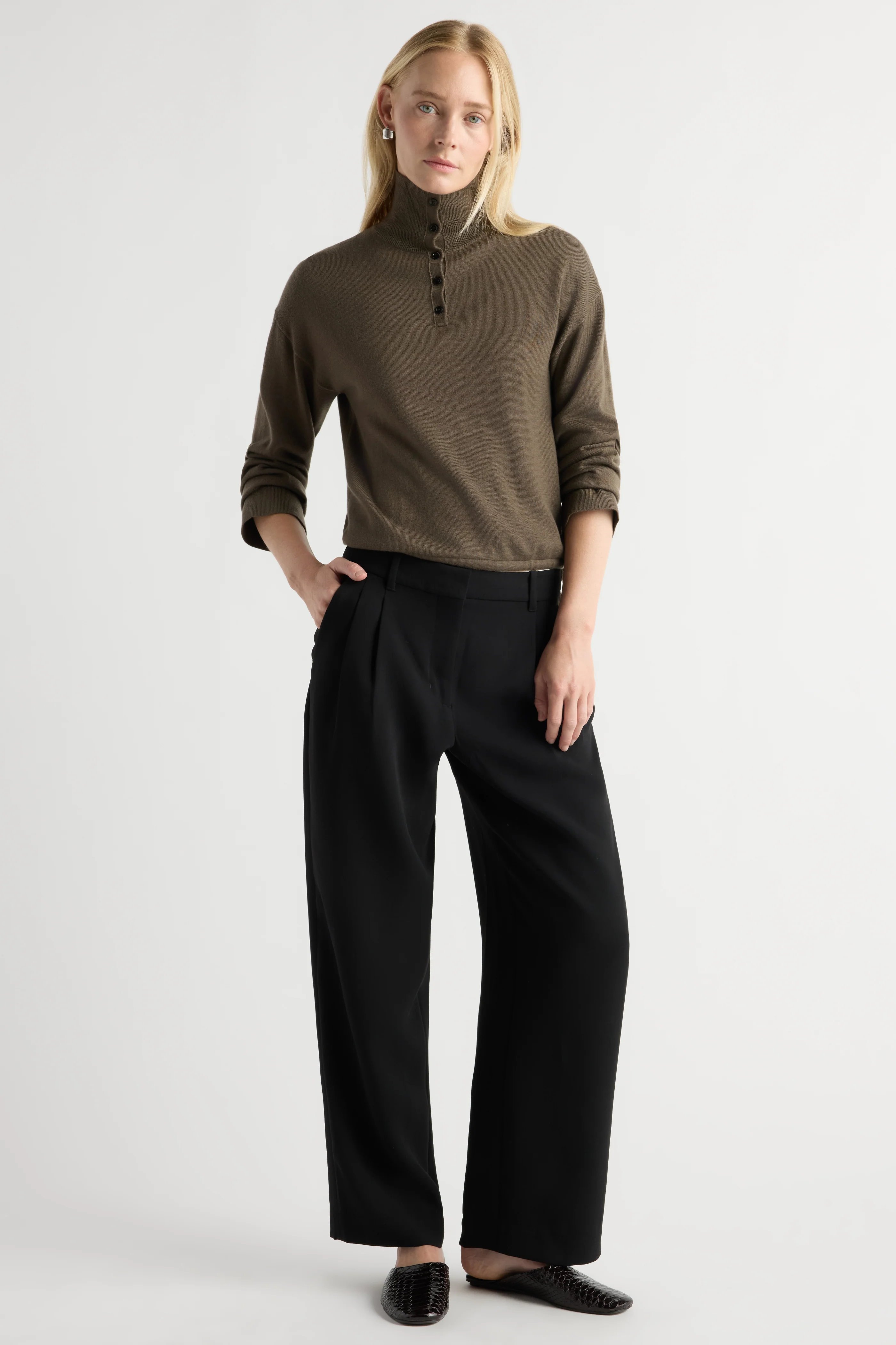 Aniya Double-Pleated Tailored Pant