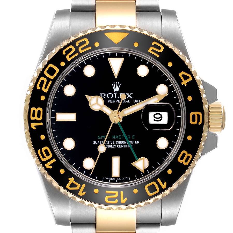 Rolex GMT Master II Steel Yellow Gold Black Dial Mens Watch 116713