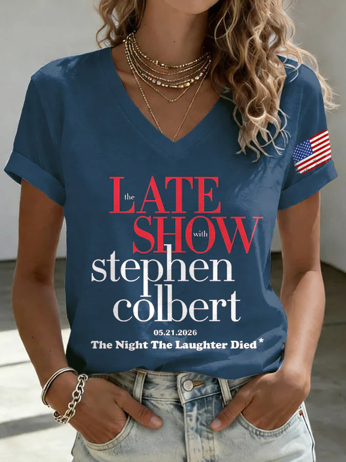 V-Neck Retro Late Show 05.21.2026 The Night The Laughter Died Print T-Shirt