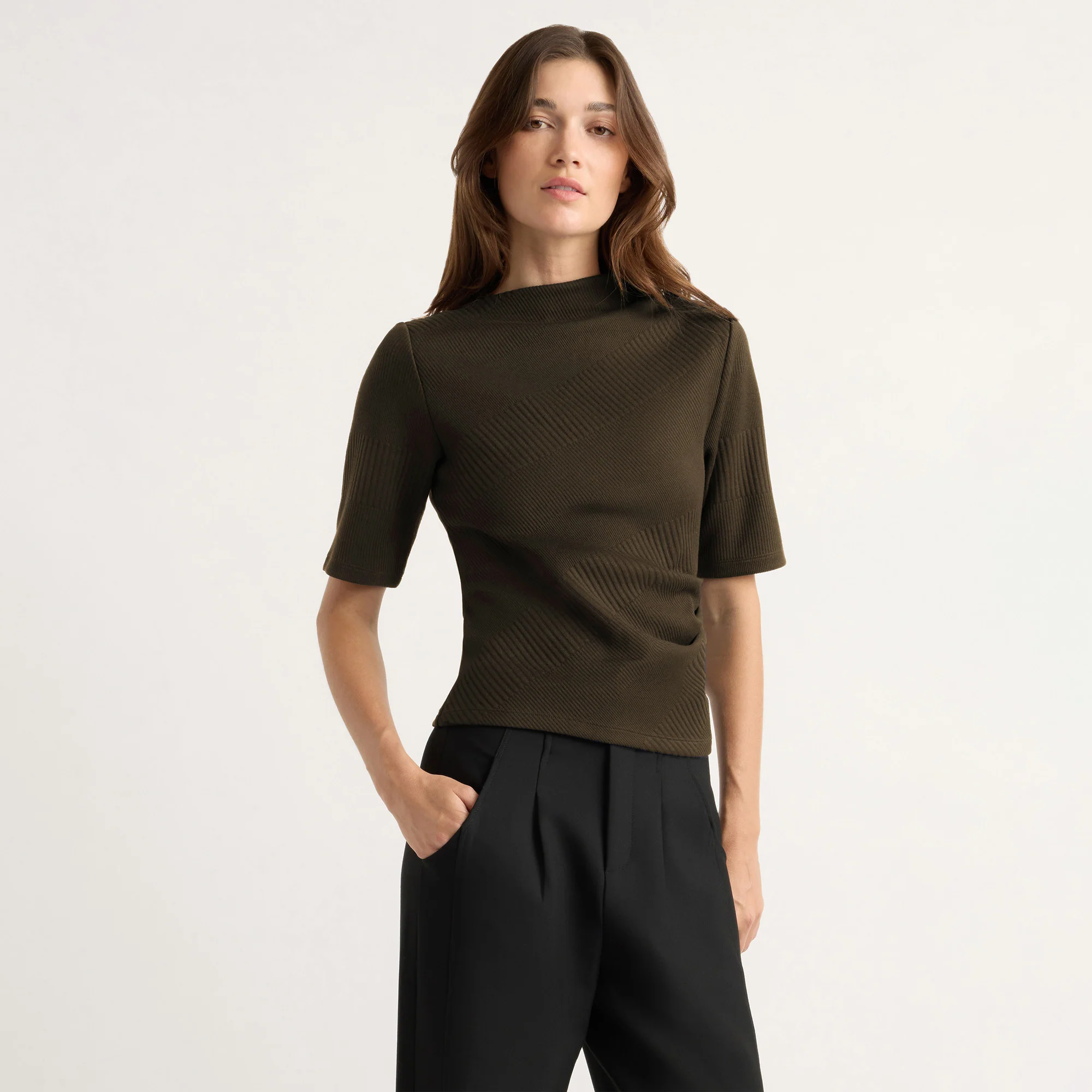 Pauline Ribbed Asymmetric-Neck Top