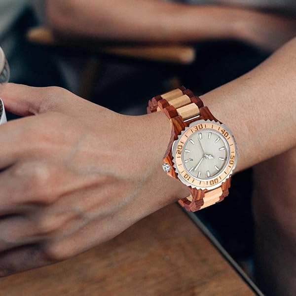 Wooden Watches Mens with Handmade Colorful Bamboo Wood Watch Analog Date Quartz Wooden Watch for Men WD1018-red