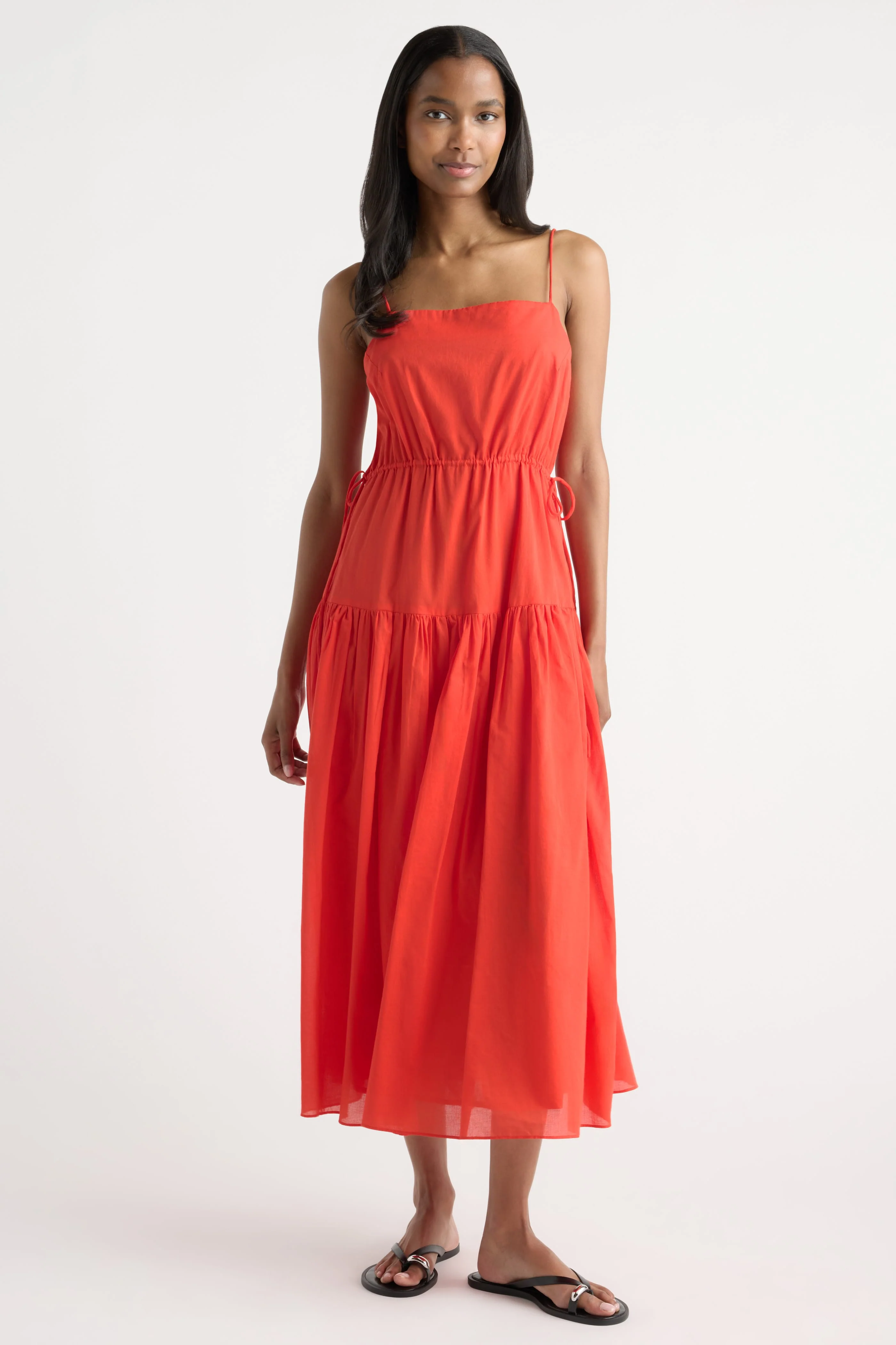Dalia Tie-Waist Tiered Organic Cotton Dress