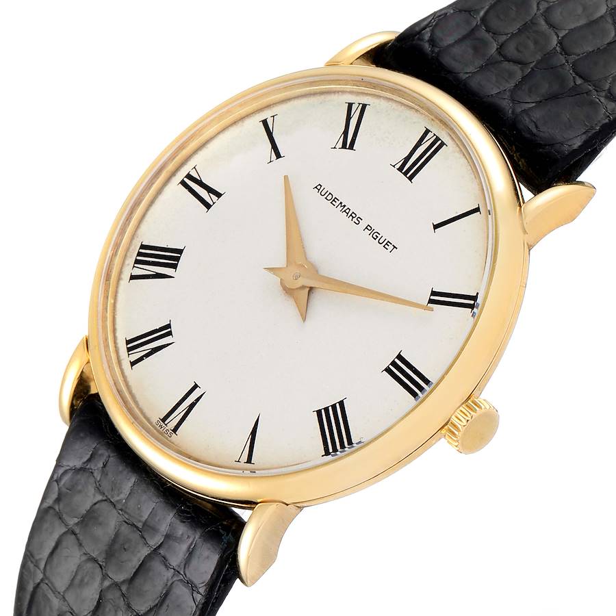 Audemars Piguet 18K Yellow Gold Black Strap Ladies Vintage Watch