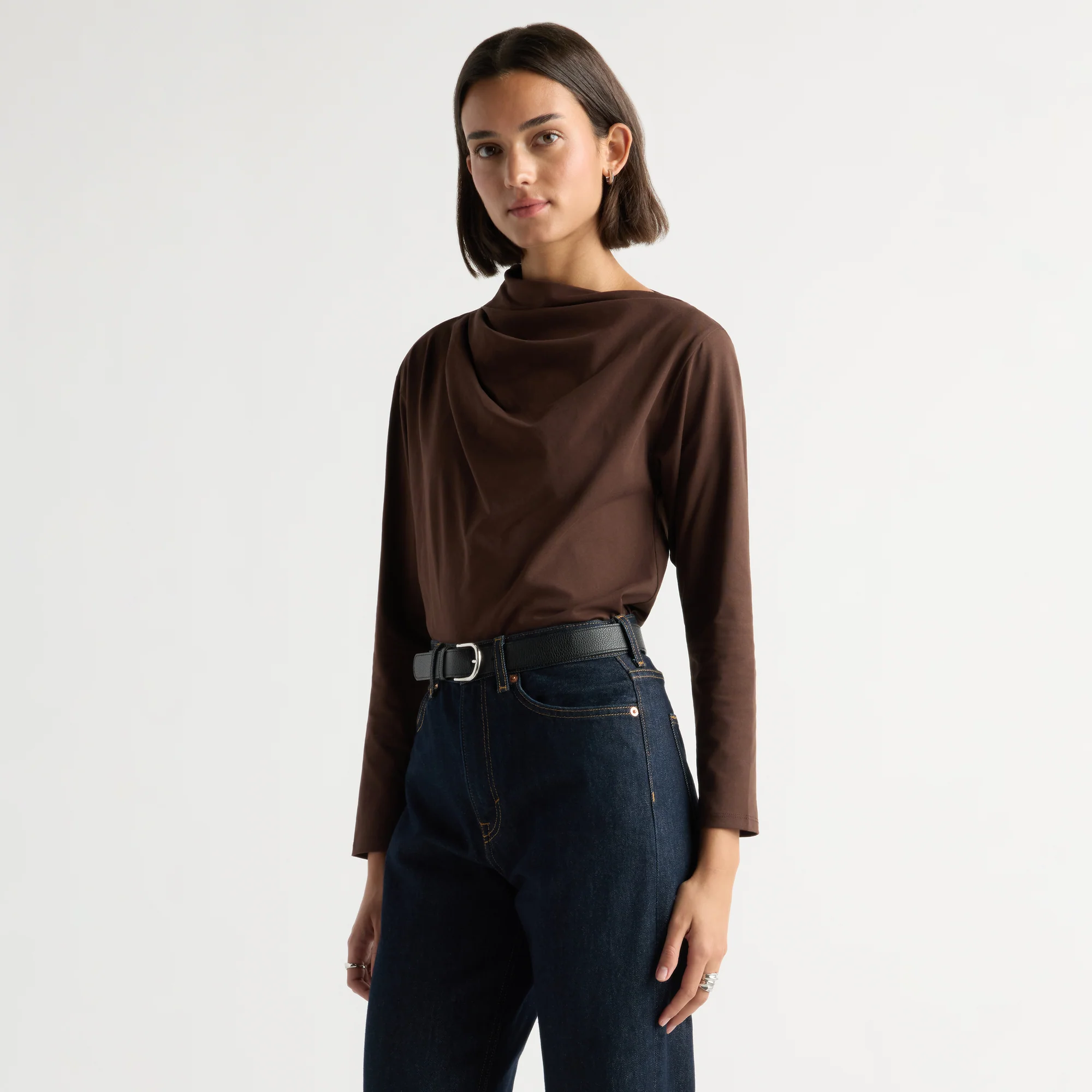 Kenira Asymmetric-Neck Long-Sleeve Tee