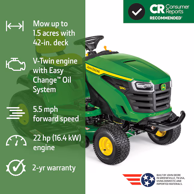John Deere S130 42-in 22 -HP V-twin Gas Lawn tractor