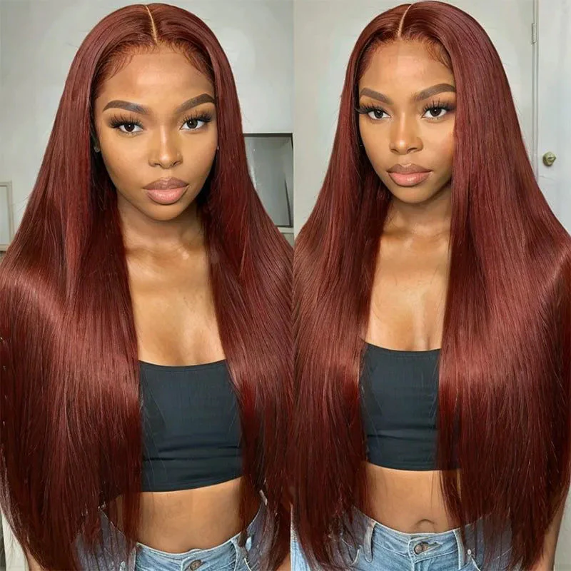 Special offer | 26inch = $214.59  5X6 New #33 Red Brown Auburn Color Wig Body Wave Human Hair Wig For Women