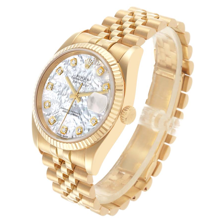 Rolex Datejust Yellow Gold Mother of Pearl Diamond Dial Mens Watch 116238