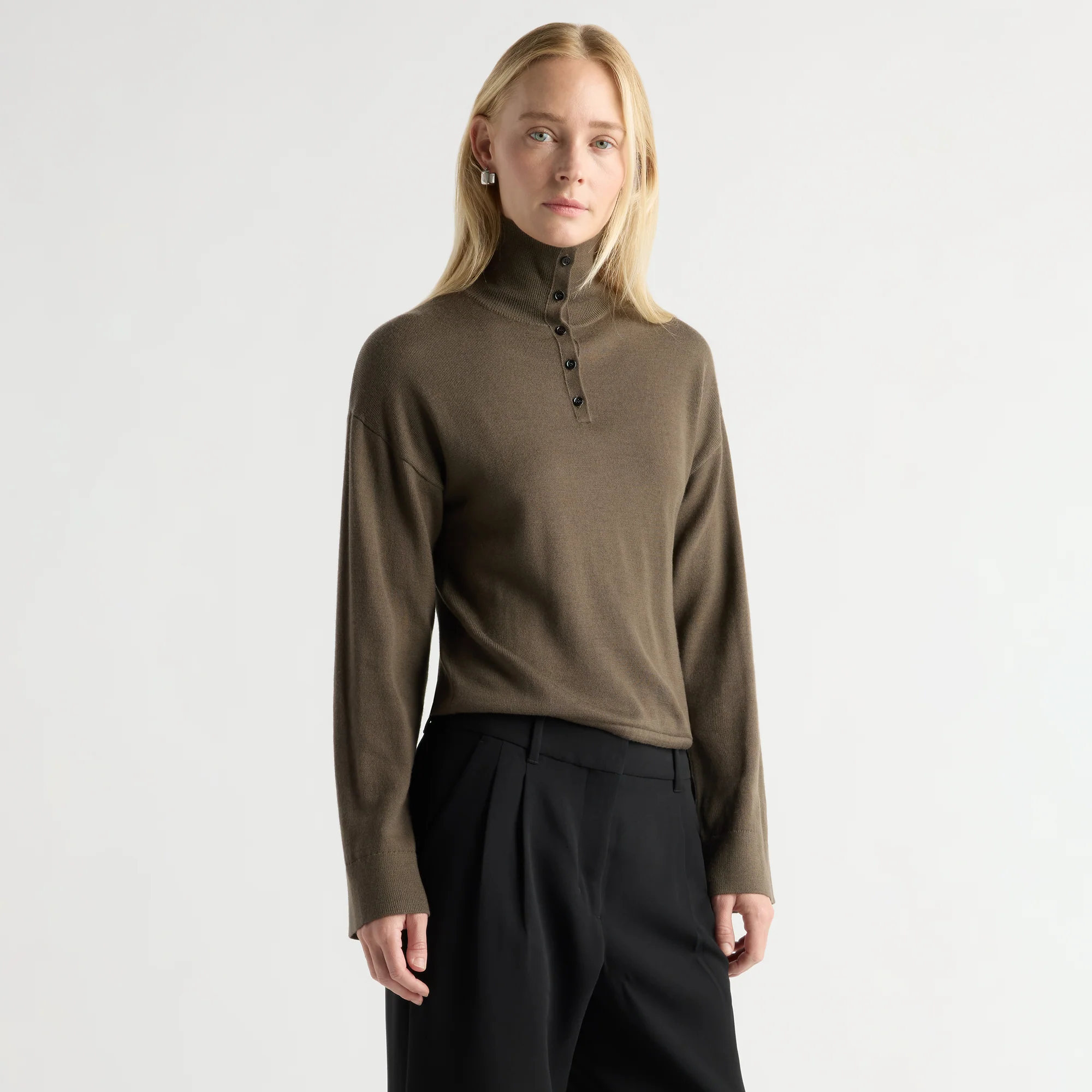 Sybil Wool Button-Turtleneck Sweater
