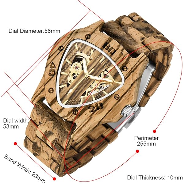 Men's Wooden Watch Triangle Skeleton Automatic Watch Mechanical Wood Watches for Men Tan