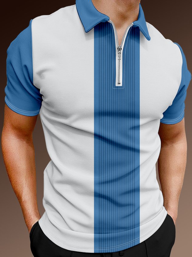 Casual Art Collection Geometric Stripe Pattern Lapel Short Sleeve Polo Print Top