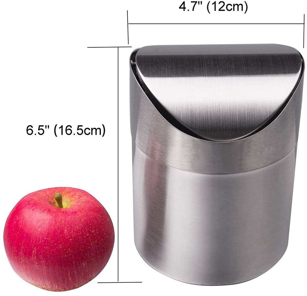 Mini Table Trash Can Stainless Steel Wave Cover Counter Top Garbage Bin