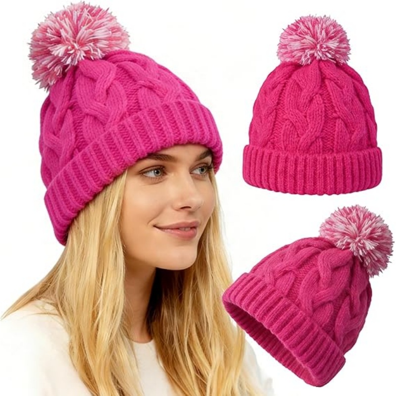 Slouchy Chunky Knit Beanie with Pom Pom