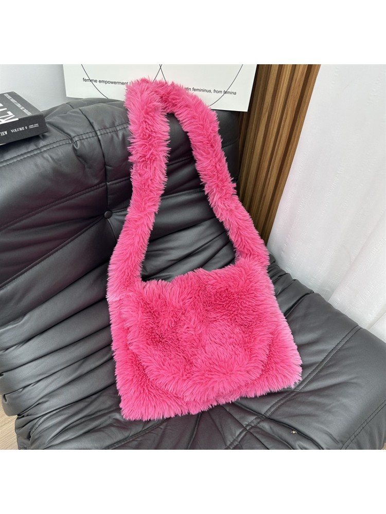 Plain Color Plush Fur Tote Shoulder Bags