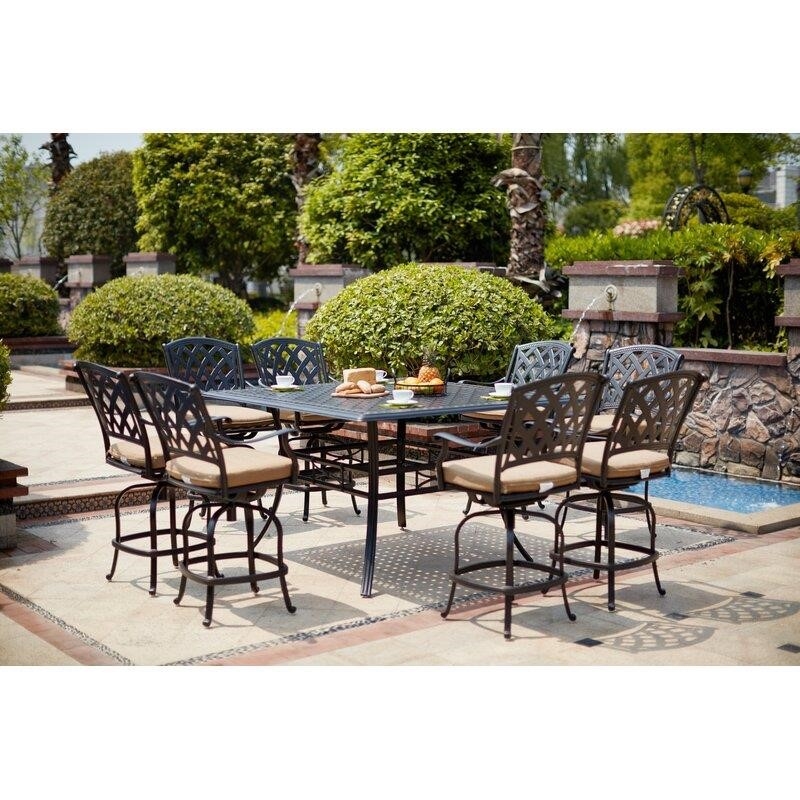 Milsap Square 8 - Person 60'' Long Bar Height Dining Set with Cushions