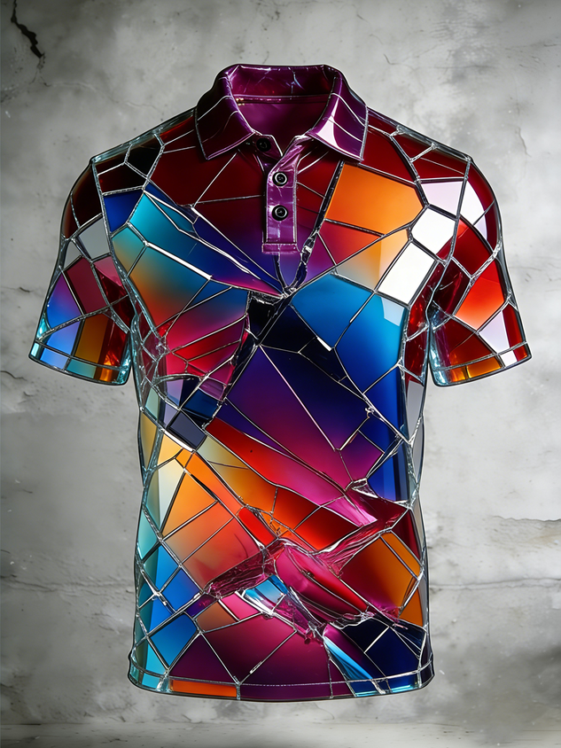 Moisture Wicking 3D Abstract Gradient Geometric Short Sleeve Golf Polo